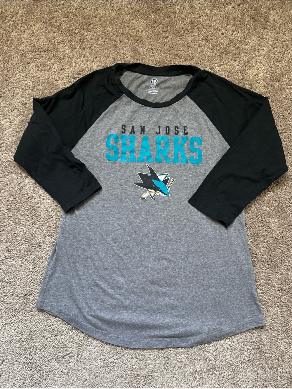 NHL San Jose Sharks Raglan Tee - Gray, Black & Teal